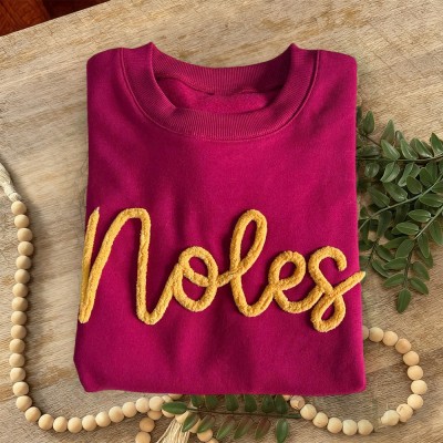 Custom Chenille Embroidered Team Sport Sweatshirt with Game Day Fuzzy Letter Unique Gift for Game Day