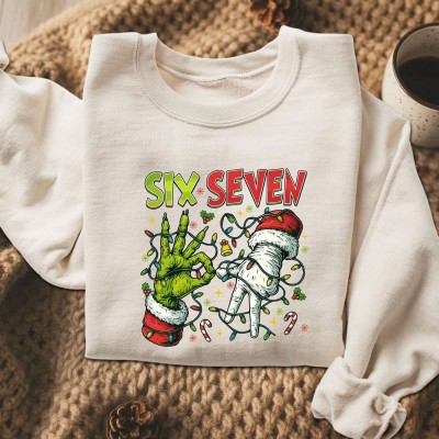 Funny Six Seven Meme Christmas Santa Hand Sign Sweatshirt Unique Christmas Gifts