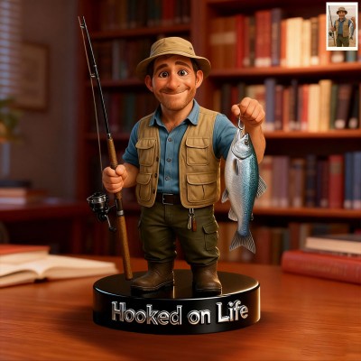 Custom Fishing Photo Portrait Cartoon Style Figurine for Him Unique Desk Decor Gifts for Fisherman Christmas Gift