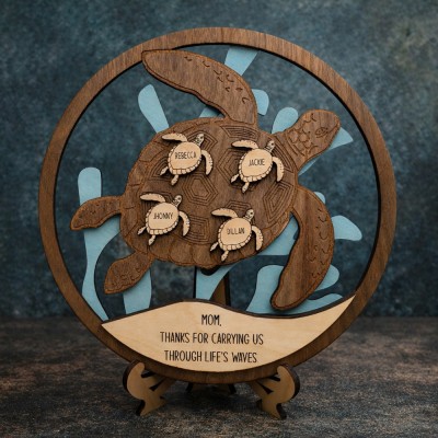 Personalized Wooden Sea Turtle Sign Thanks for Carrying Us Keepsake Gifts for Mom Grandma Mother's Day Gift
