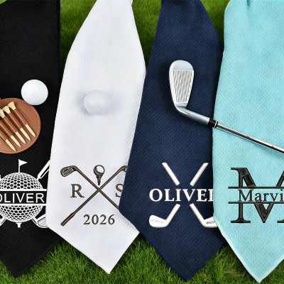 Embroidered Monogrammed Golf Towel Golf Accessories For Men Sports Gifts for Golfer Personalized Gift for Golf Lovers
