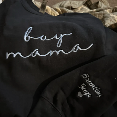 Personalized Boy Mama Embroidered Sweatshirt Hoodie With Kids Names Family Gift For Mom Christmas Gifts