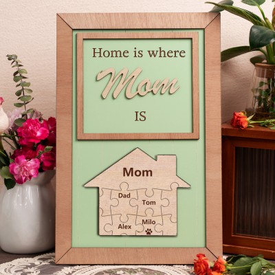 Home Is Where Mom Is Personalized Wood Mom Puzzle Sign Gift for Mom Grandma Mother's Day Gifts