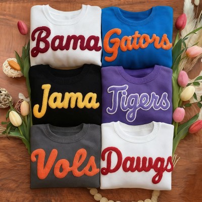 Custom Chenille Embroidered Team Sport Sweatshirt with Game Day Fuzzy Letter Unique Gift for Game Day