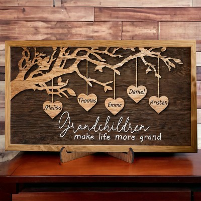 Personalized Wood Family Tree Sign with Kids Names Grandparent Gifts Keepsake Gifts for Grandma Mom Mother's Day Gift
