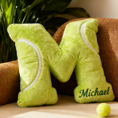 Personalized Tennis Themed Letter Shaped Pillow with Custom Name Tennis Fans Gifts Christmas Gift for Tennis Lover