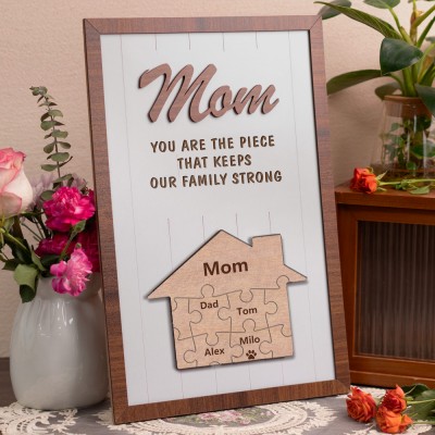 Mom You Are The Piece That Keeps Our Family Strong Personalized Mom Puzzle Sign Gift for Mom Grandma Mother's Day Gifts