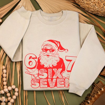 Funny Six Seven Meme Christmas Santa Hand Sign Sweatshirt Unique Christmas Gifts