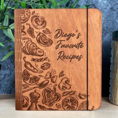 Personalized Wooden Recipe Book Binder Custom Journal Cookbook Notebook for Her Christmas Gifts