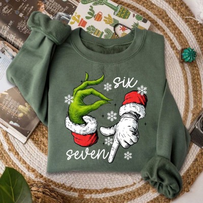 Funny Six Seven Meme Christmas Santa Hand Sign Sweatshirt Unique Christmas Gifts