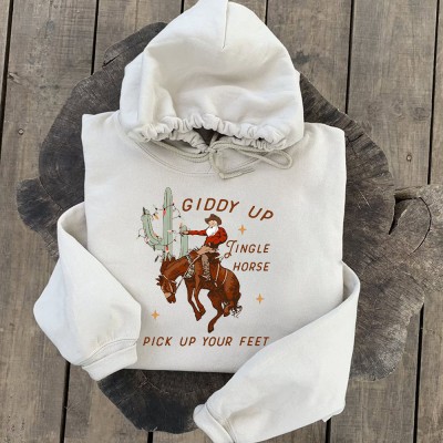 Giddy Up Jingle Horse Pick Up Your Feet Christmas Sweatshirt Hoodie Gifts for Her Unique Christmas Gift
