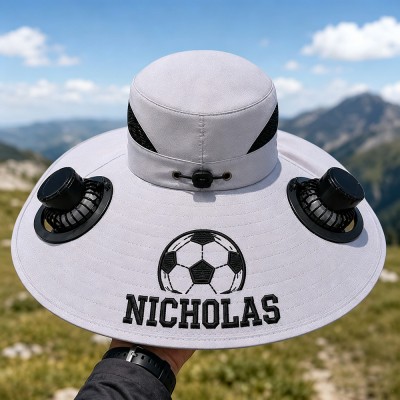 Personalized Solar Fan Hat for Men Wide Brim Fishing Cap for Golf, Gardening & Outdoor Activities Gift