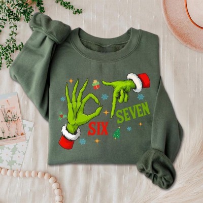 Funny Six Seven Meme Christmas Santa Hand Sign Sweatshirt Unique Christmas Gifts
