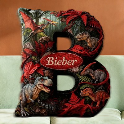 Personalized Dinosaur Jungle Letter Pillow with Custom Name Christmas Gift for Kids Birthday Gifts