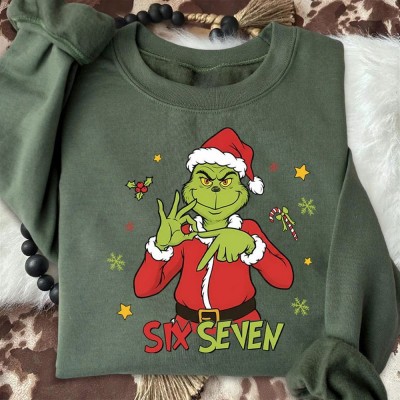 Funny Six Seven Meme Christmas Santa Hand Sign Sweatshirt Unique Christmas Gifts