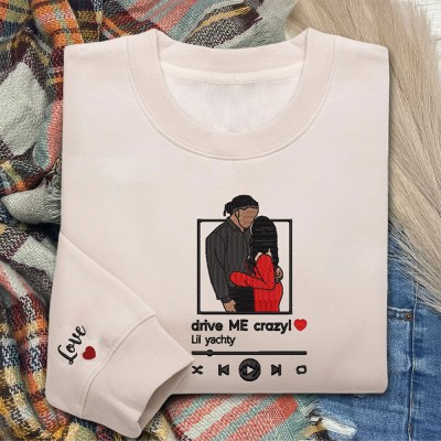 Personalized Embroidered Photo Portrait Sweatshirt with Music Player Design Anniversary Gifts Valentine's Day Gift for Couple