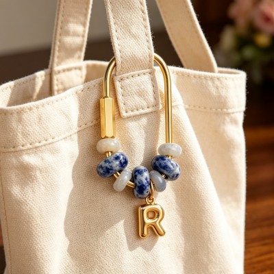 Custom Bubble Letter Keychain Cute Initial Bag Accessory Gold Beaded Purse Charm Best Friend Gift Birthday Gift for Her