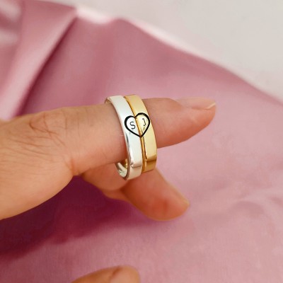 Personalized Couple Matching Ring Set with Engraved Initial Anniversary Gifts for Wife Valentine's Day Gift for Couples