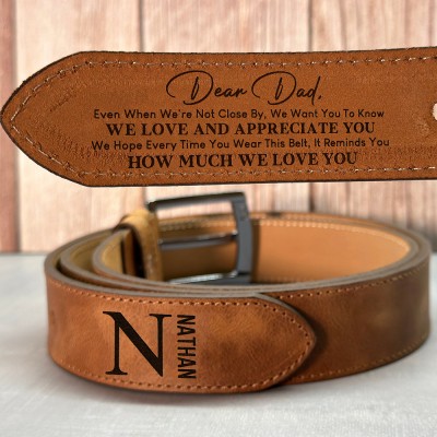 Personalized Mens Engraved Leather Belt for Father's Day Gift