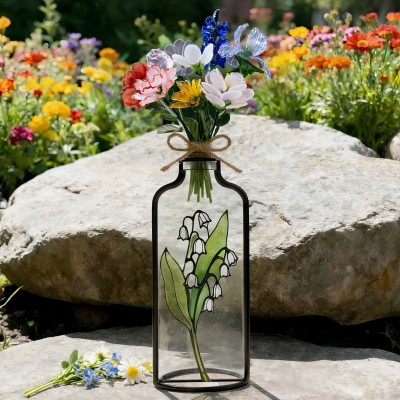 Personalized Stained Glass Vase with Glass Birth Month Flower Unique Gifts for Mom Grandma Mother's Day Gift Ideas
