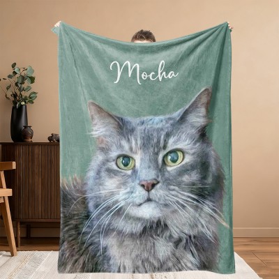 Custom Pet Photo Blanket with Name Memorial Gifts for Cat Lovers Pet Lovers Gift Christmas Gift