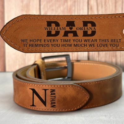 Personalized Handmade Dad Leather Belt with Names Unique Father's Day Gift