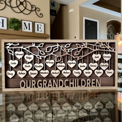 Personalized Family Tree Sign with Grandkids Names Grandparents Gifts Keepsake Gift for Grandma Mom Christmas Gift