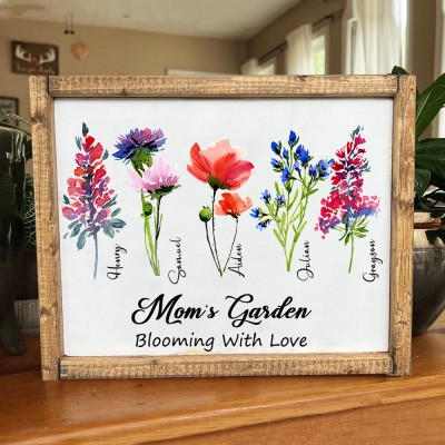 Personalized Mom's Garden Birth Flower Sign Wood Frame Gift For Mom Grandma Mother's Day Gifts