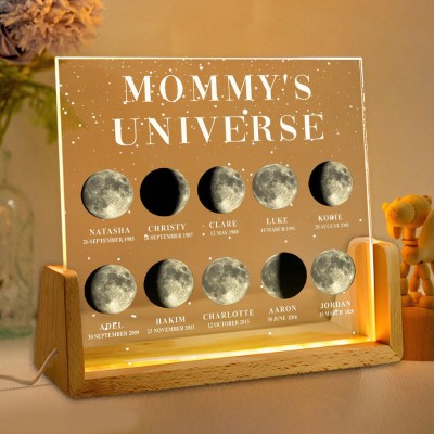 Personalized Mommy's Universe Moon Phase Night Light By Date with Kids Names Gifts for Mom Unique Mother's Day Gift