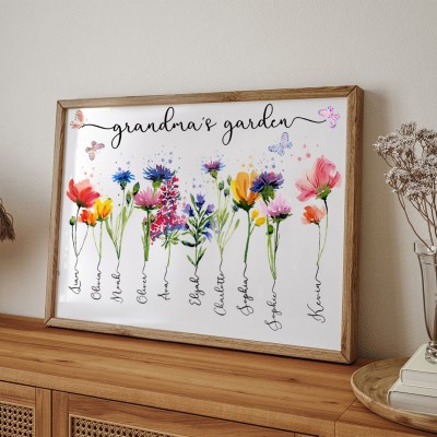 Personalized Grandma's Garden Birth Flower Frame with Grandkids Names Mother's Day Gift Ideas Family Gifts for Mom Grandma