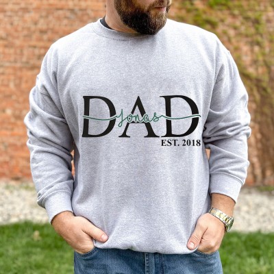 Personalized Dad Embroidered Sweatshirt Hoodie T-shirt With Name and Date Father's Day Gift Ideas