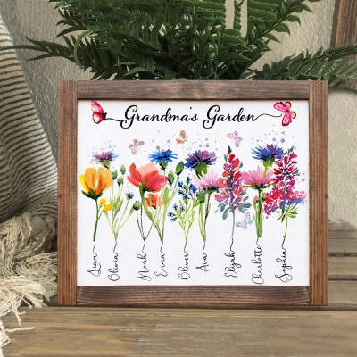 Personalized Grandma's Garden Birth Flower Wooden Frame Name Sign Perfect Gift Ideas for Mom Grandma Mother's Day Gifts