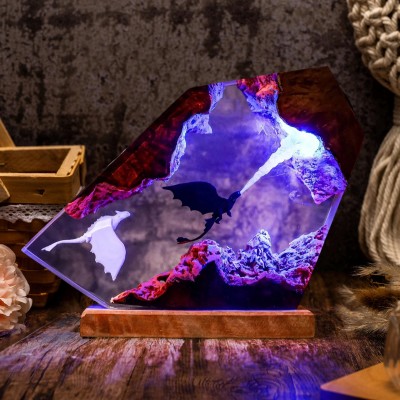 Handmade Flying Dragon Resin Wood Lamp Unique Gift for Couple Christmas Gift Ideas