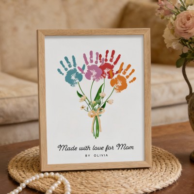 Custom DIY Handprint Wooden Family Frame Sign Unique Gift For Mom Grandma Mother's Day Gift Ideas