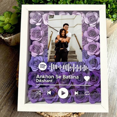 Personalized Spotify Code Flower Shadow Box With Photo Unique Couple Gift For Her Christmas Gift Ideas