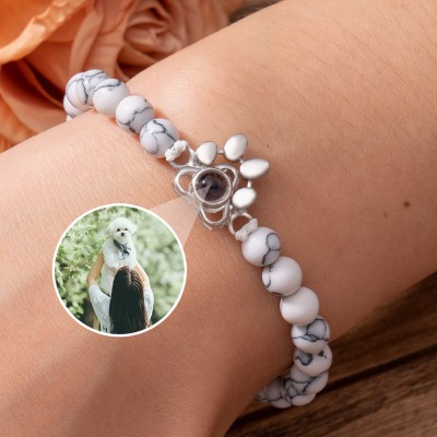 Custom Pet Paw Photo Projection Beaded Bracelet with Picture Inside Keepsake Gifts For Pet Lover