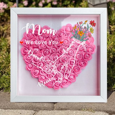 Mom We Love You Holding Hands Heart Flower Shadow Box with Kids Names Custom Gifts for Mom Mother's Day Gift Ideas
