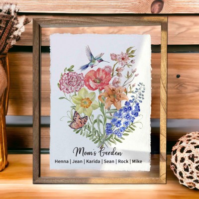 Personalized Mom's Garden Birth Flower Bouquet Frame With Names Gifts for Mom Grandma Christmas Gifts