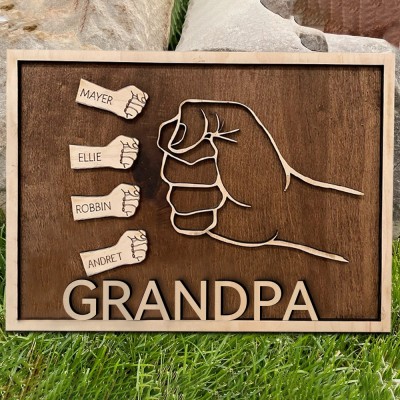 Personalized Grandpa Fist Bump Wood Frame Sign With Grandkids Names Unique Father's Day Gift Ideas