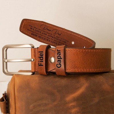 Personalized Mens Leather Belt with Kids Names Father's Day Gift Keepsake Gifts for Dad