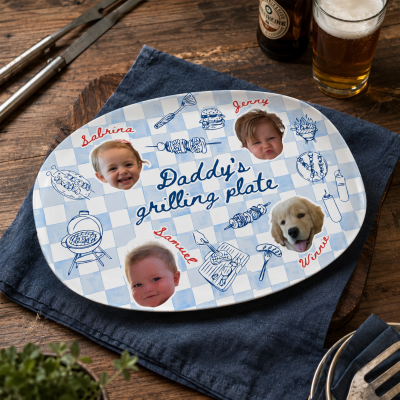 Personalized Photo Dad's Grilling Plate with Baby Face Father's Day Gifts