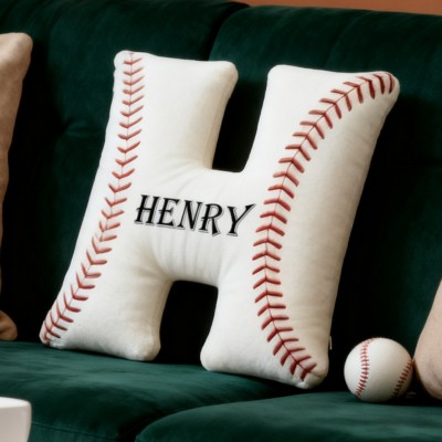 Personalized Baseball Themed Letter Shaped Pillow with Custom Name Baseball Fans Gifts Christmas Gift for Baseball Lover