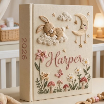 Personalized Hand Embroidered Baby Photo Album With Sleeves, Unique Photo Album, Baby Gift