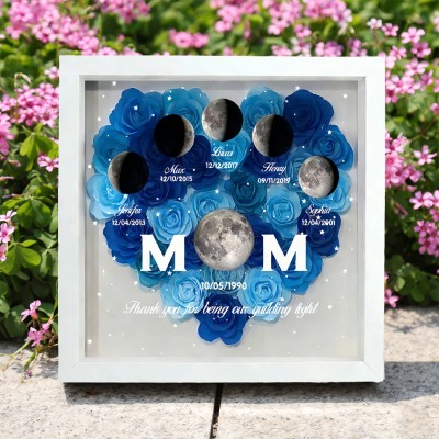 Personalized Mom Flower Shadow Box with Moon Phase Print Keepsake Gifts for Mom Grandma Mother's Day Gift