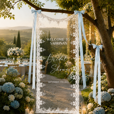 Custom Lace Wedding Welcome Sign Fabric Ceremony Reception Signage Boho Ceremony Decor