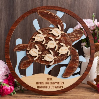 Personalized Wooden Sea Turtle Sign Thanks for Carrying Us Keepsake Gifts for Mom Grandma Mother's Day Gift