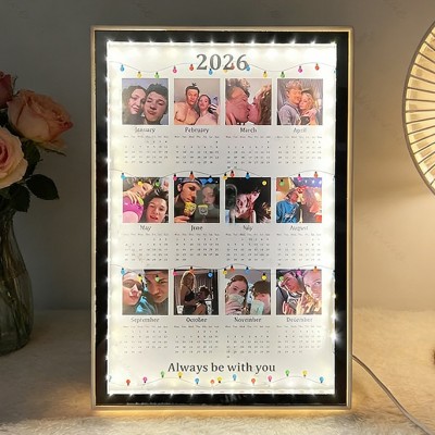 Personalized Calendar Mirror Night Light Frame with Photo Custom Couple Gifts Anniversary Gift Valentine's Day Gift