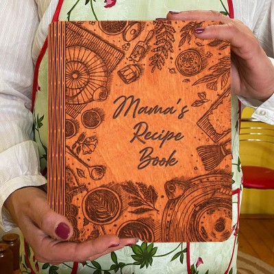 Personalized Mama's Wooden Recipe Book with Blank Binder Family Keepsake Gifts Christmas Gift for Mom Grandma