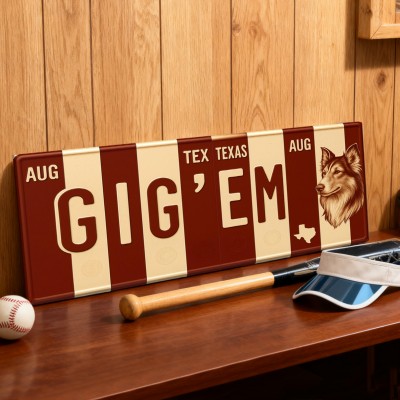 Gig 'Em License Plate Sign Texas Aggies Wall Art Dorm & Game Day Decor Christmas Gift