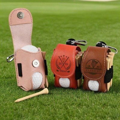 Personalized Leather Golf Ball Bag Holder Golf Accessories For Men Golfer Sports Gifts Birthday Gift for Dad Husband